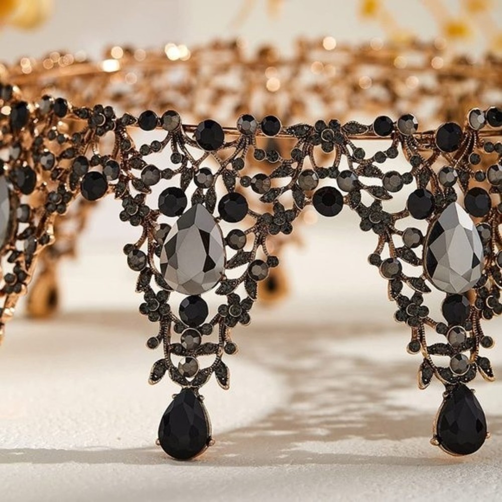 BLACK and Silver Crystal Rhinestone Metal Queen Crown Tiara Hair Accessory - Picture 7 of 9